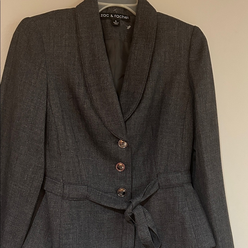 Zac & Rachel Dark Gray, belted Blazer/skirt suit. New with some tags